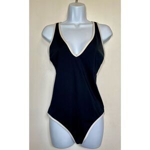 Athleta black swimsuit with white trim and cross cross back size M
